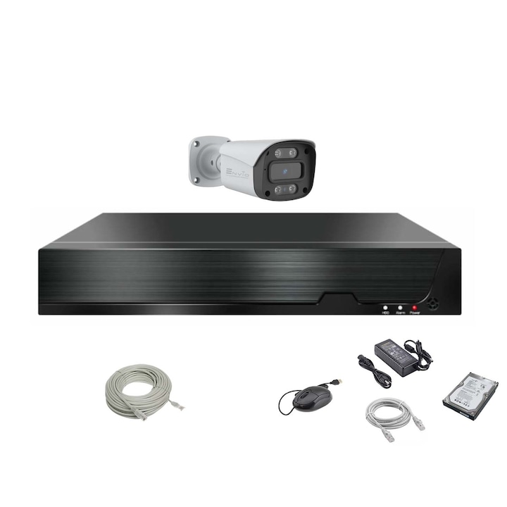 Kit supraveghere video complet ENVIO IP POE cu 1 camera Full Color 4K 8MP PESS-KIT1CHBFM60H800S-WM