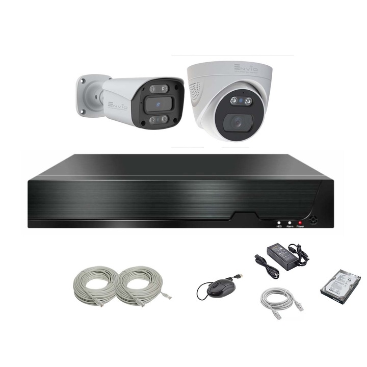 Komplett videó megfigyelő készlet ENVIO IP POE 2 kamerával Full Color 4K 8MP PESS-KIT2CH1BFM60H8001DFM70H800S-WMHDD