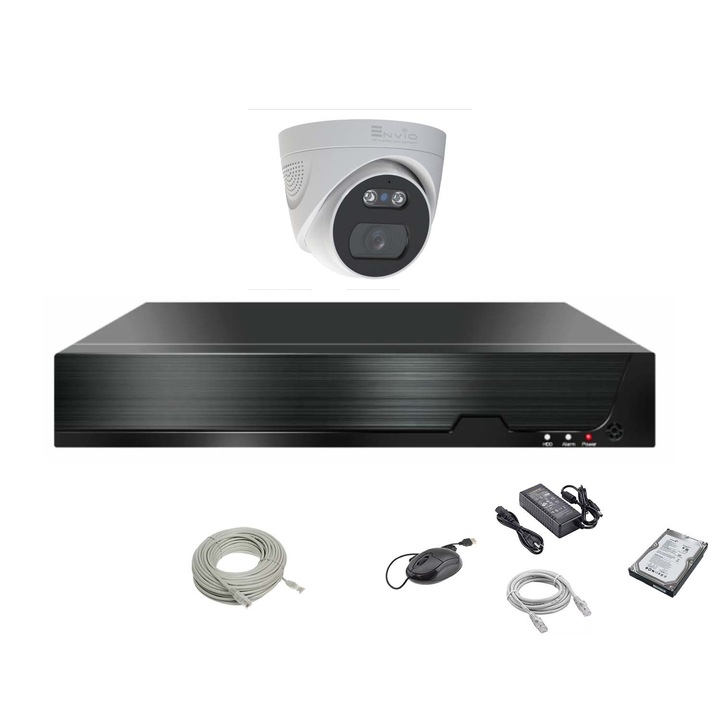 Komplett ENVIO IP POE videó megfigyelő készlet 1 színes 4K 8MP kamerával PESS-KIT1CHDFM70H800S-WMHDD