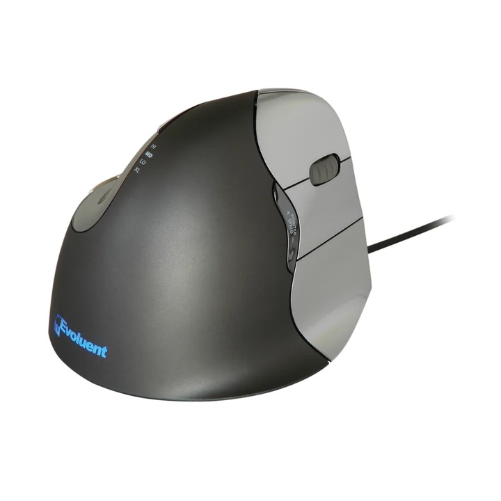 Mouse BakkerElkhuizen Evoluent VerticalMouse 4 BNEEVR4/VM4R, Optic, USB, cu fir, 2600 DPI, 7 Butoane, Negru/Argintiu