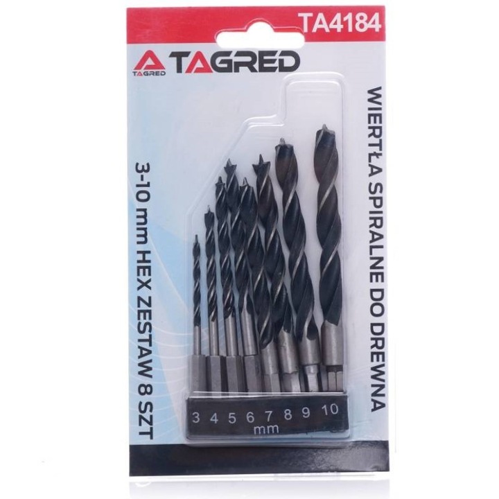 Set burghie pentru lemn, Tagred TA4184, HEX 1/4, 3-10 mm, 8 piese