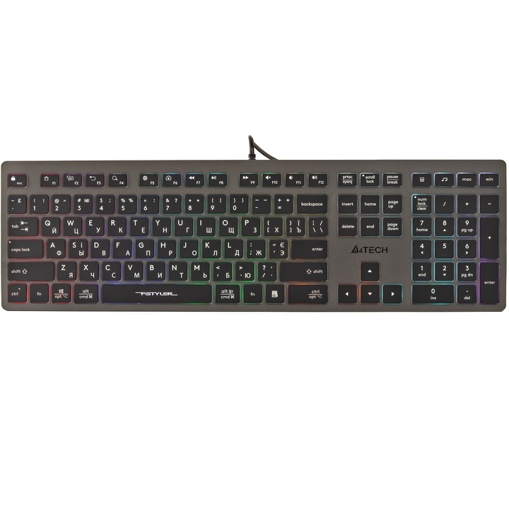 Tastatura gaming Qwerty, A4Tech FSTYLER FX60H, iluminare LED, negru