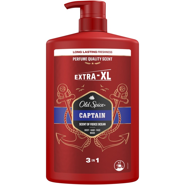 Душ гел и шампоан 3 in 1 Old Spice Captain, За тяло, коса и лице, 1000 мл