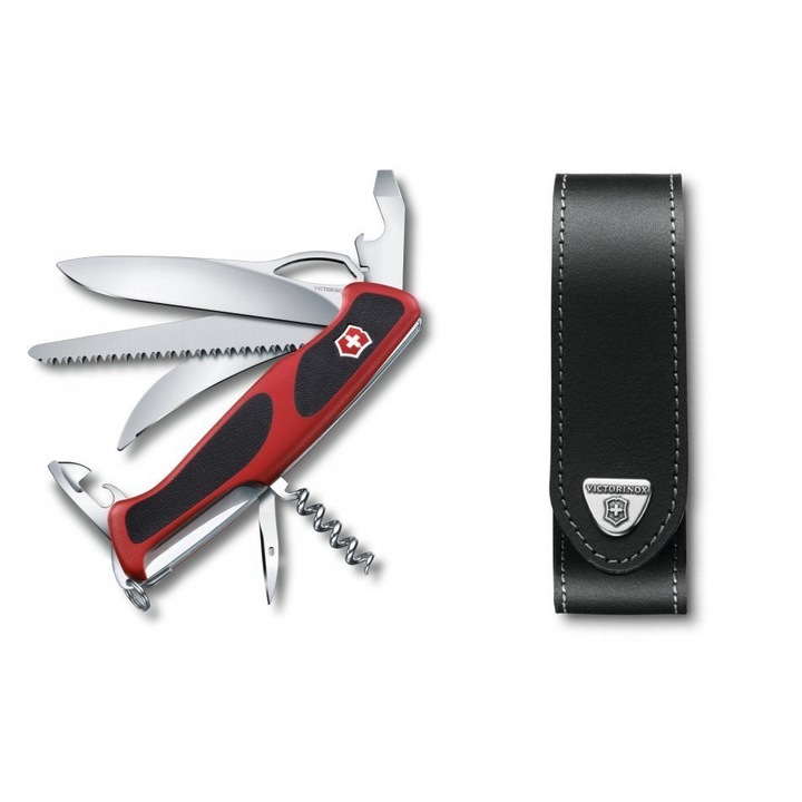 Set briceag multifunctional/teaca, Victorinox Delemont RangerGrip, Negru/Rosu