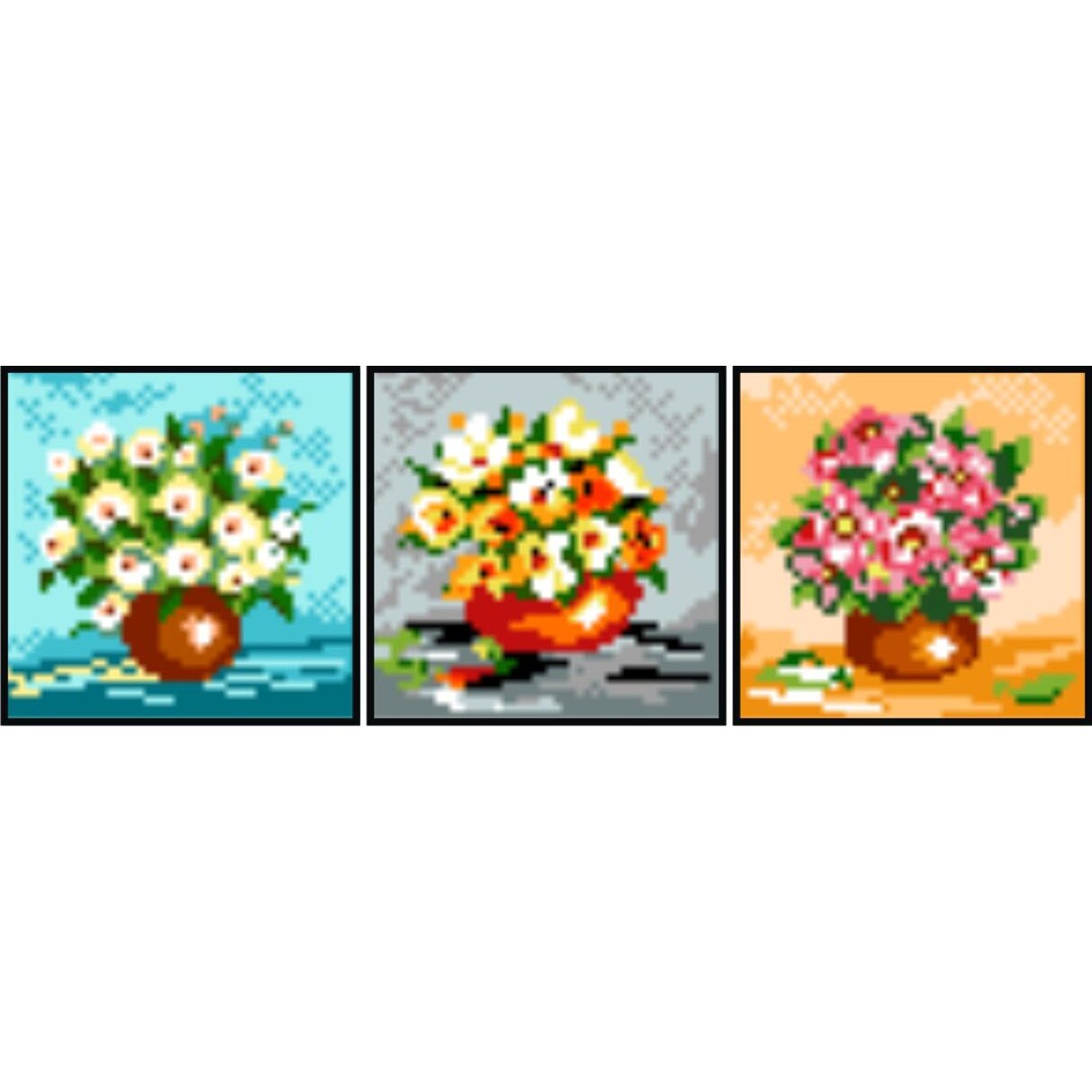 Miniaturi florale - set 3 kit-uri goblen cu diagrama alb-negru