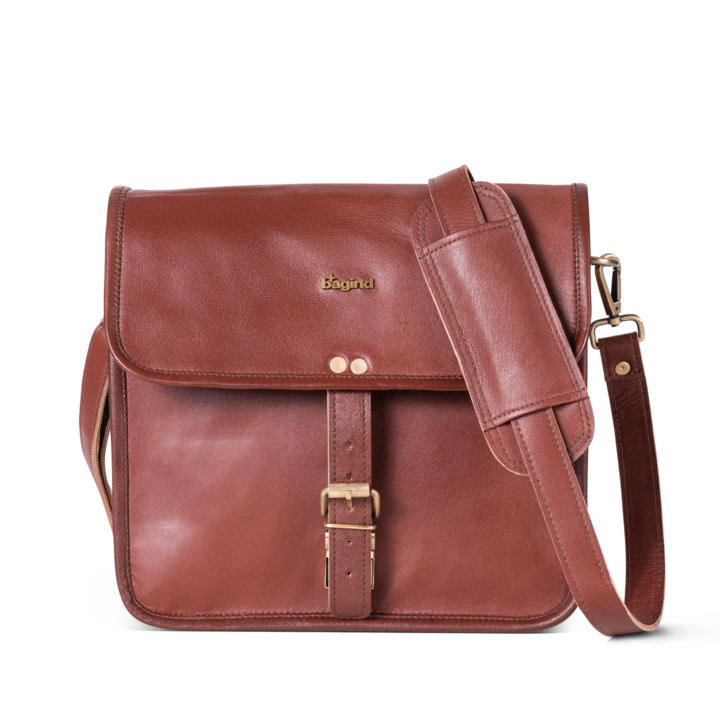 Geanta dama, Bagind, Piele, 26 x 25 x 9 cm, Maro inchis