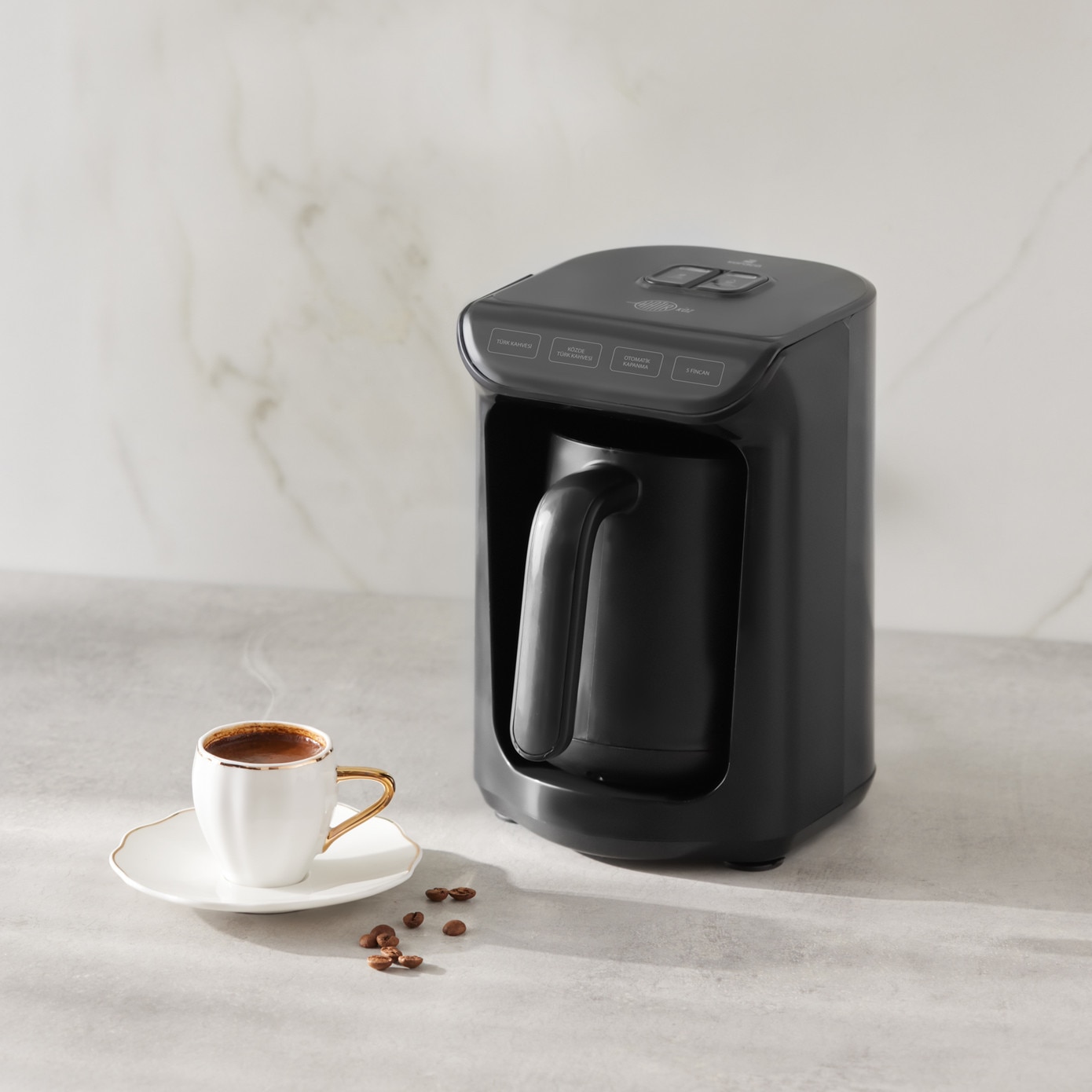 Cafetiera turceasca, Karaca, Hatır Köz, Antracit, pentru 5 cesti, 535 W, Avertizare sonora, Sistem prevenire umplere