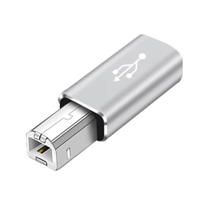 Adaptor USB-C - USB-B MIDI metalic, pentru imprimante, controlere si instrumente muzicale