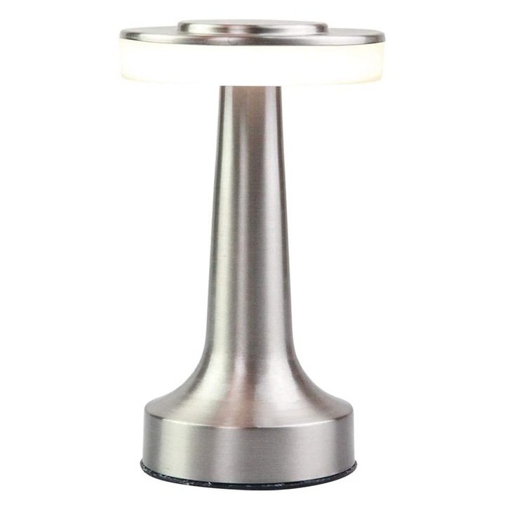 Lampa de masa portabila cu LED, metal, senzor tactil in 3 culori reincarcabil, Argintiu