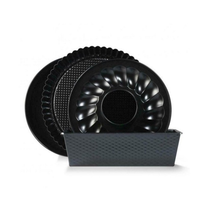 4db tepsi készlet, Kaiser, Acél, 26/28 cm, Fekete
