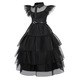 Rochie Carnaval Cosplay Wednesday Addams pentru copii, Party Chili®, Poliester, Negru, 3-4 ani, 110 cm