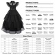 Rochie Carnaval Cosplay Wednesday Addams pentru copii, Party Chili®, Poliester, Negru, 3-4 ani, 110 cm