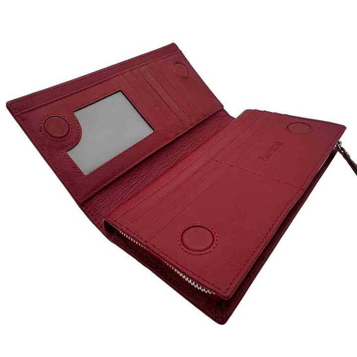 Portofel Dama Mare din Piele Naturala, Visiniu, 19 x 9.5 x 2.5 cm