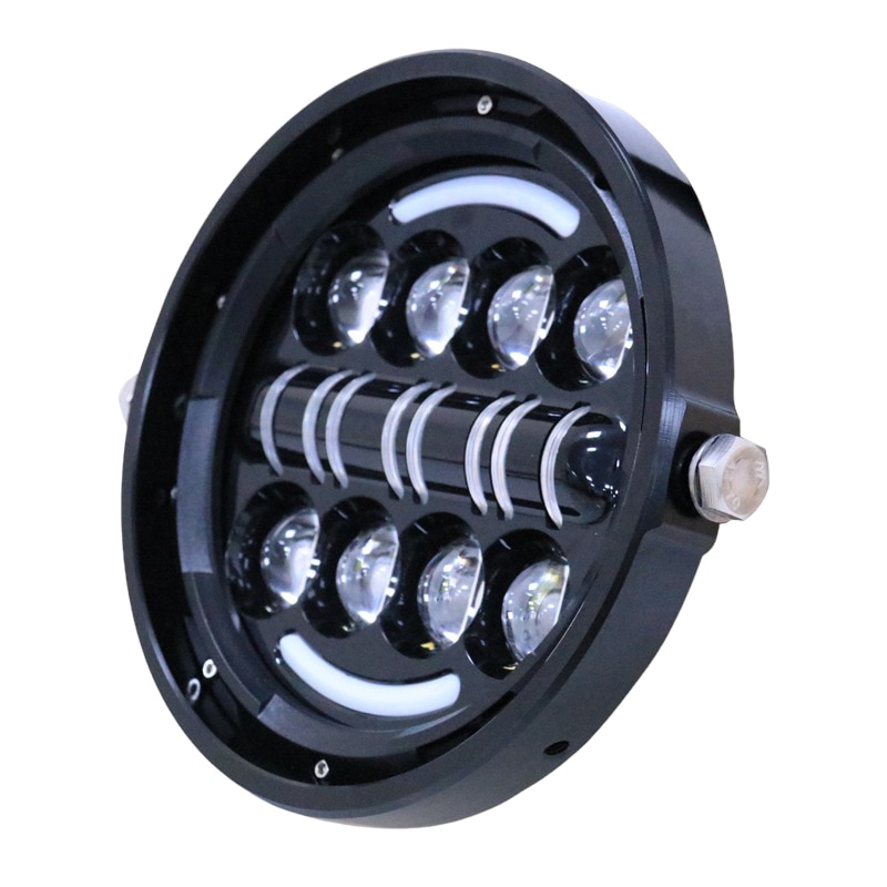 Universal Motorrad Scheinwerfer Baugruppe LED Frontscheinwerfer mit DRL für  Cafe Racer Bobber Chopper (Farbe A.)