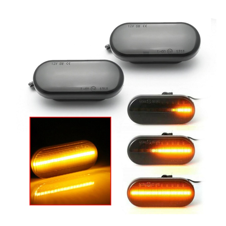 Set 2 semnalizari auto dinamice Ventoo®, pentru aripa, LED modul secvential, compatibile cu VW Golf 3, 4, Bora, Caddy, Passat B5.5, Sharan, Polo, Lupo, Transporter, Beetle, model fumuriu