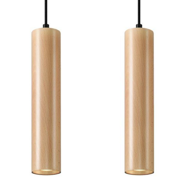 Lampa suspendata, Sollux, Lino, Modern, Lemn, Negru/Auriu
