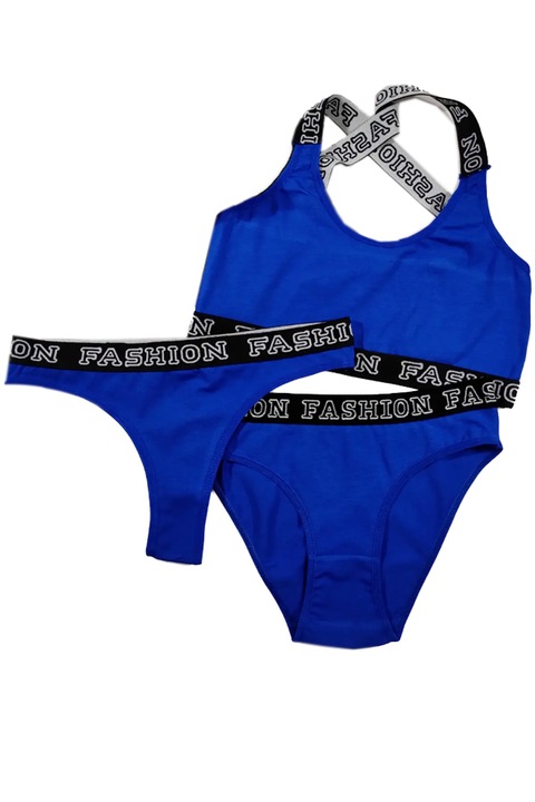 Комплект 3 бр. бельо, бюстие, класически бикини и прашки 95000-7сини 79759, Син