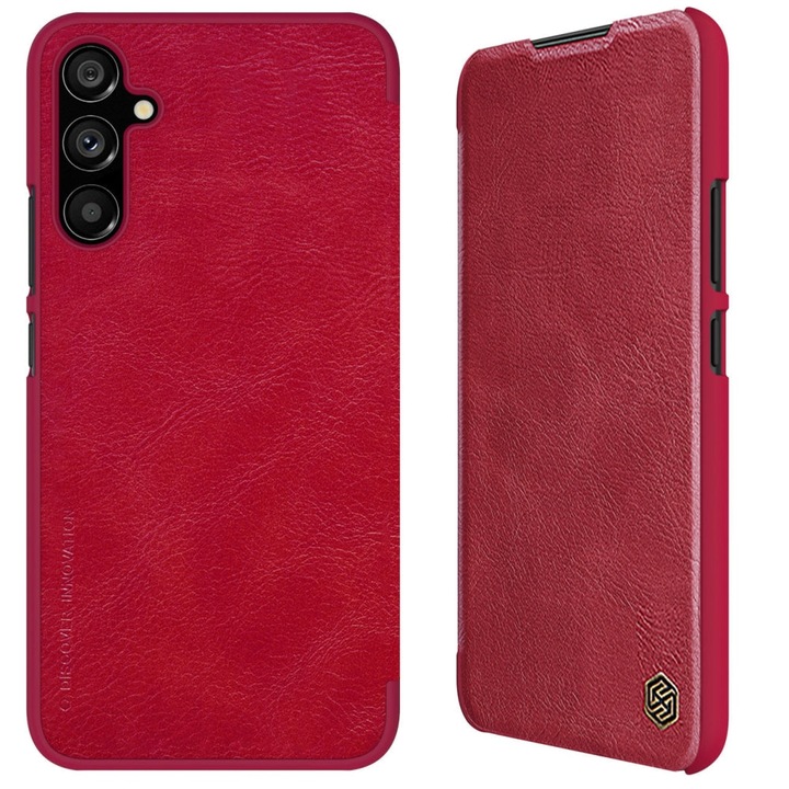 Кожен калъф с отделение за карти Nillkin Qin Leather за Samsung Galaxy A34 5G, червен