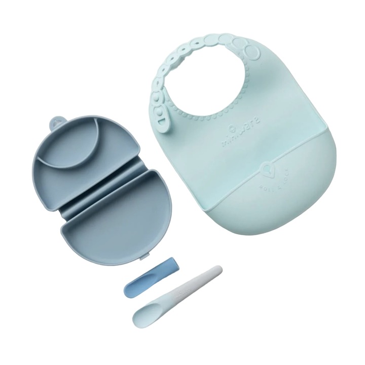 Set diversificare hrana bebelusi Sili Mini GO, 100% din materiale naturale biodegradabile, 3 piese, Miniware, Albastru