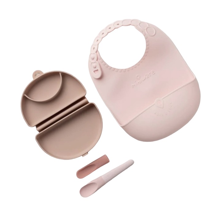 Set diversificare hrana bebelusi Sili Mini GO, 100% din materiale naturale biodegradabile, 3 piese, Miniware, Roz