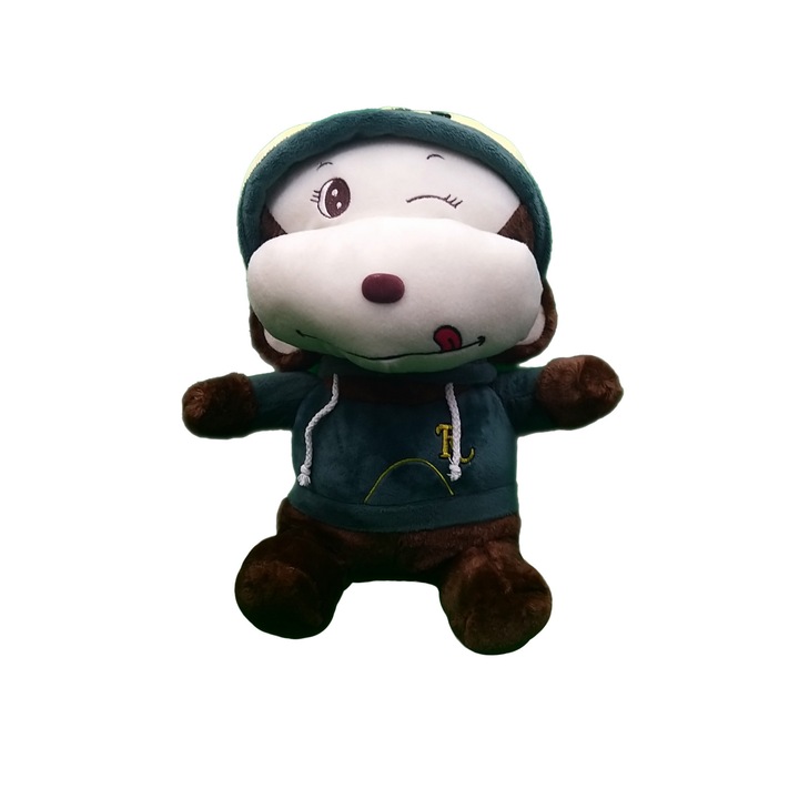 Maimuta de plus maro cu tricou verde 35cm