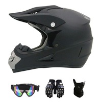 Set casca moto, Zggzerg, Are o buna respirabilitate, Unisex, Cu manusi, ochelari de protectie si protectie pentru fata, Captuseala interioara detasabila, usor de curatat, M, ABS, Negru
