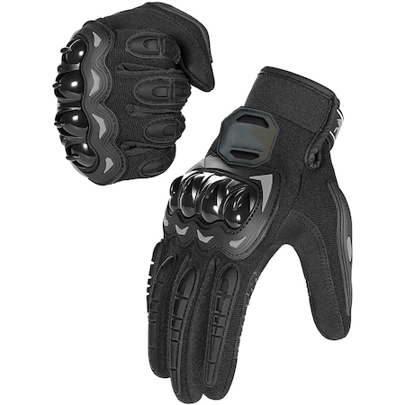 Manusi motocicleta/ATV/Bicicleta/Scuter, Zggzerg, Cu protectie, Functie touchscreen, Respirabile, Rezistent la abraziune si socuri, Design ergonomic, Strangere reglabila a manusilor, L, Unisex, Negru