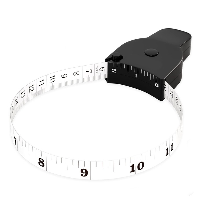 Ruleta pentru croitorie, NOUSEG, ABS/PVC, Cu buton blocare, 150cm, Negru/Alb