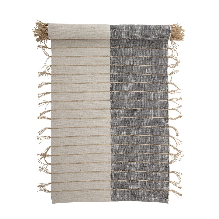 Covor Bloomingville Aciano, Bumbac, 250x80 cm, Gri/Bej