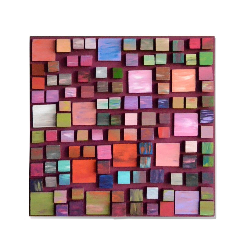 Tablou, Deco-Box, SUNSET WINDOWS, tablou 3D geometric, pictat manual, mov, visiniu 50x50 cm