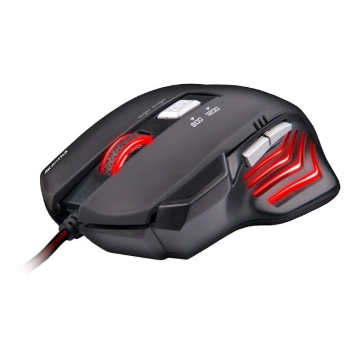 Геймърска мишка C-TECH AKANTHA GM-01R, червена LED подсветка, 6 бутона,2400DPI, USB, Червен-черен