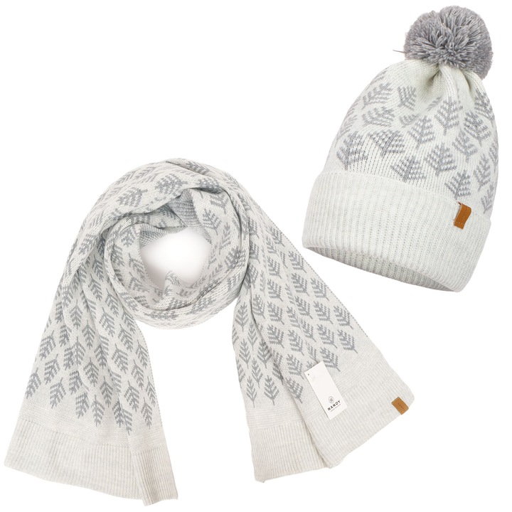 Set Caciula si esarfa de Iarna, Unisex, Nandy, pomi de Craciun, Alb