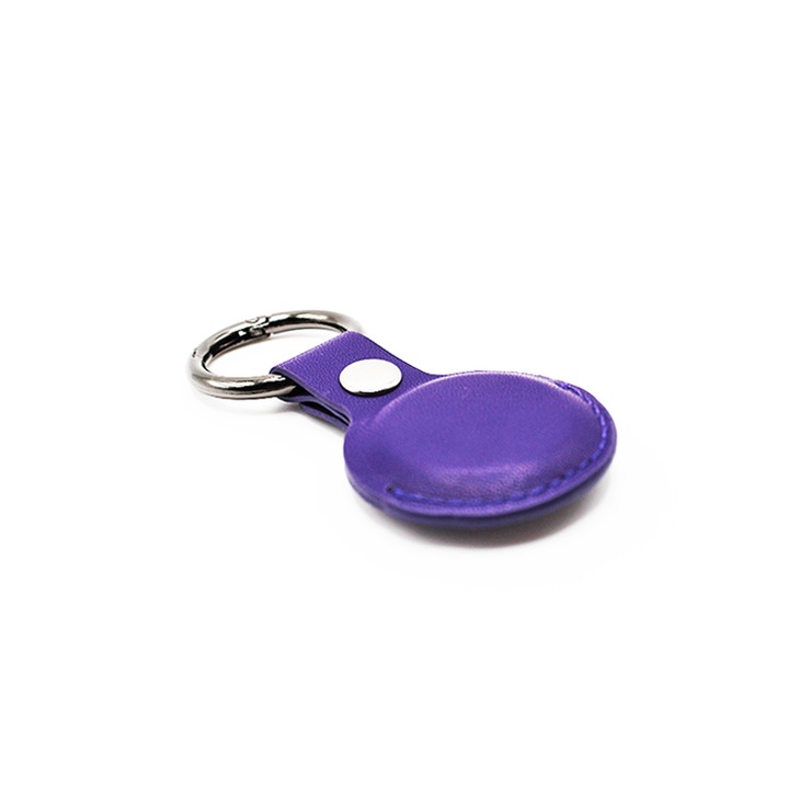 Кожен калъф за Apple AirTag, ключодържател, Ultra Aesthetic, Edge Stitching, Optim Protection, Purple