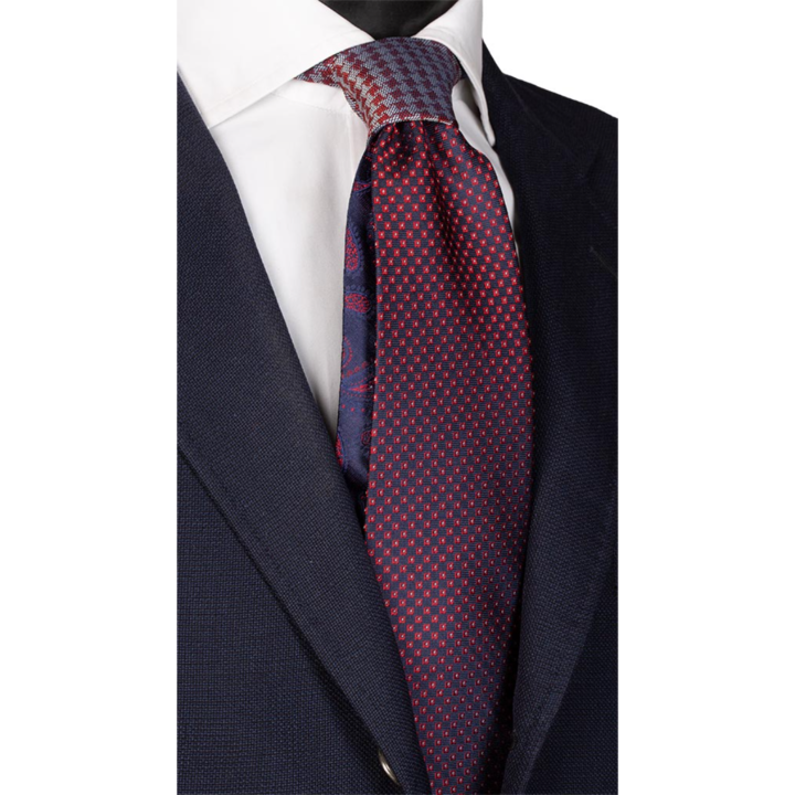 Cravata matase cu nod in contrast N1951, model unicat, Bleumarin multicolor, 148 cm x 8 cm