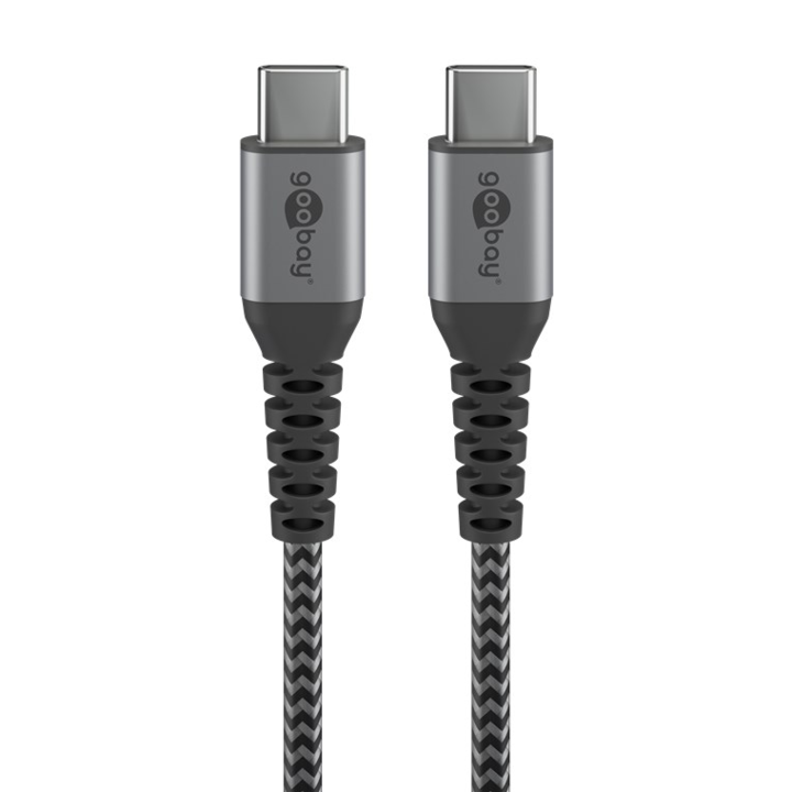 Cablu USB-C - USB-C, 2m, gri/argintiu, textil, Goobay