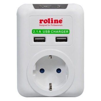 Incarcator retea USB, 2 x USB, 1 x Shuko, Roline Incarcator retea USB, 2 x USB, 1 x Shuko, Roline