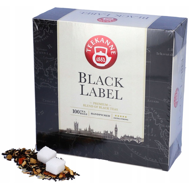Fekete tea, Teekanne, Black Label, Ízek keveréke, 100 zacskó