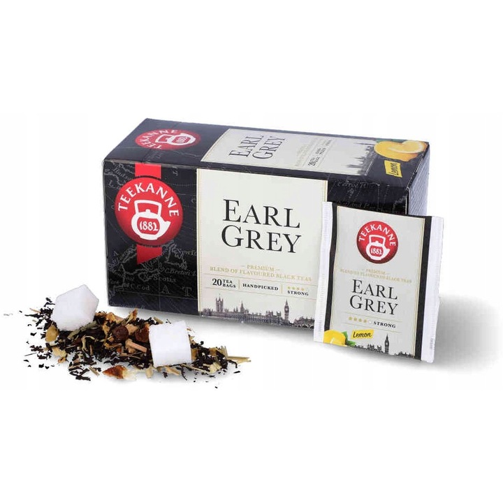 Ceai negru, Teekanne, Earl Gray, Amestec de arome, Lamaie, 20 pliculete