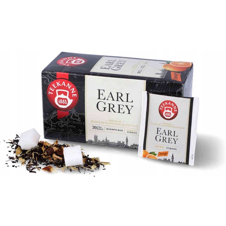 Ceai negru, Teekanne, Earl Gray, Amestec de arome, Portocala, 20 pliculete
