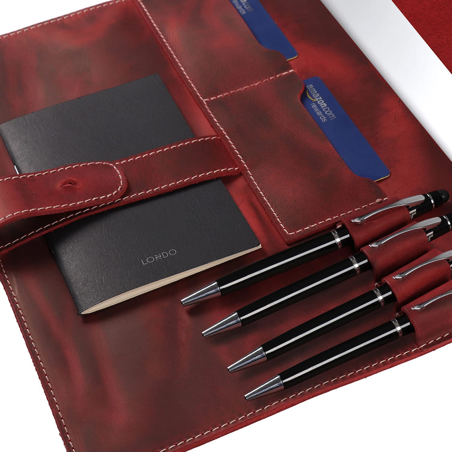 Husa din piele naturala Londo, compatibila cu iPad Pro, cu sloturi pentru card, rosu