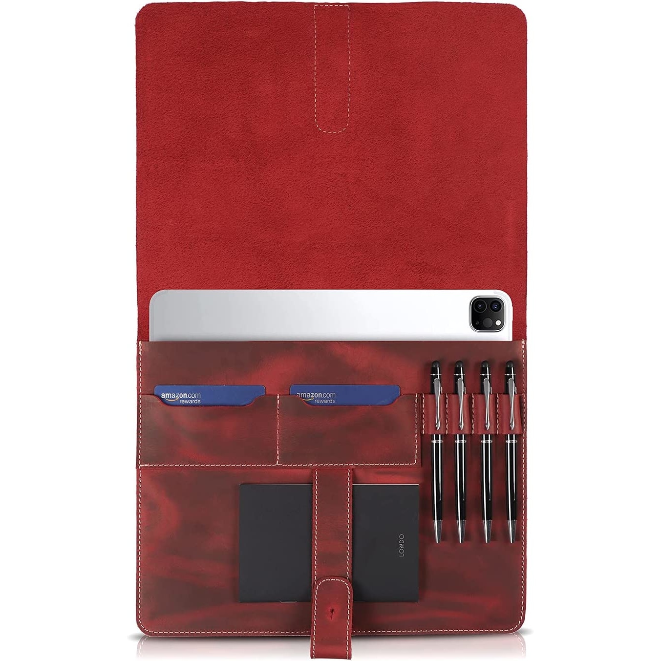 Husa din piele naturala Londo, compatibila cu iPad Pro, cu sloturi pentru card, rosu