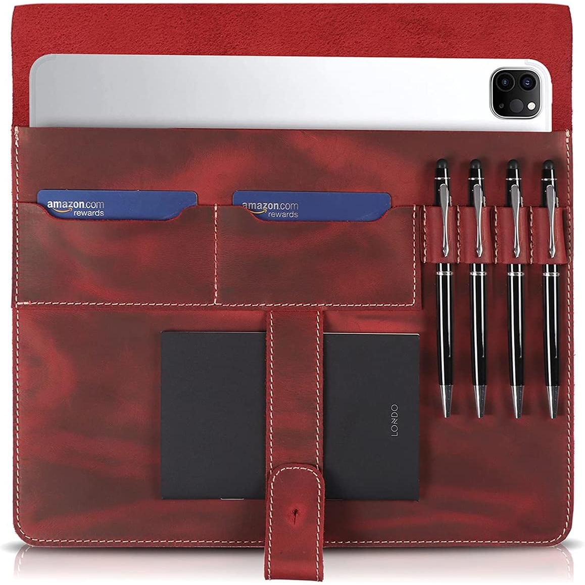 Husa din piele naturala Londo, compatibila cu iPad Pro, cu sloturi pentru card, rosu