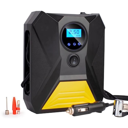 Compresor auto portabil BYONDSELF® cu iluminare LED de lucru, Afisaj numeric, 12V 120W, maxim 10 bar / 150 PSI, lungime cablu 3m, 15×17.8cm, Negru