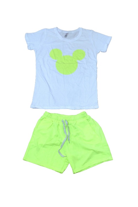 Compleu Mickey, maneca scurta, alb, verde neon