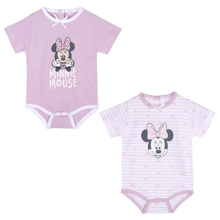 Set de doua body-uri, Minnie Mouse, Roz/Alb, Alb/Roz