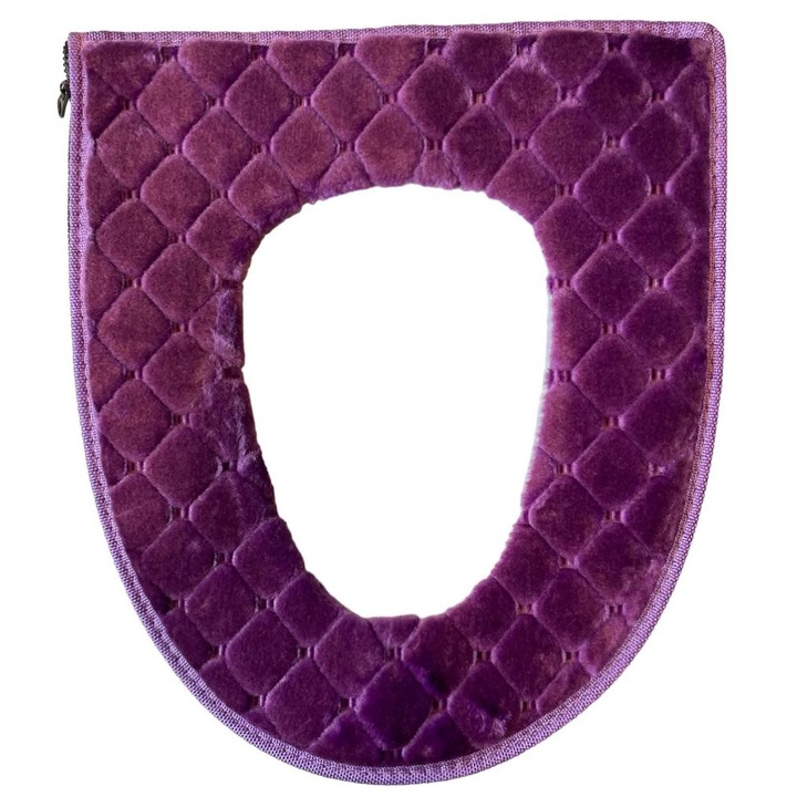 Husa pentru colac WC, cu fermoar, moale, confortabila, din material textil, pufos si rezistent, mov