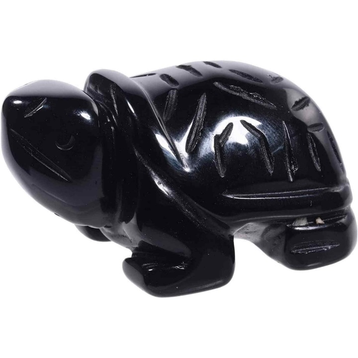 Figurina broasca testoasa 4 cm de cristal semipretios Obsidian - Sculptura din piatra vindecatoare reiki de buzunar pentru decor, colectie