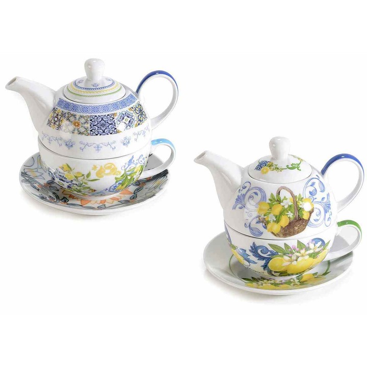 Set 2 ceainice 2 cesti portelan Agrumi 16.5x10.5x14 cm