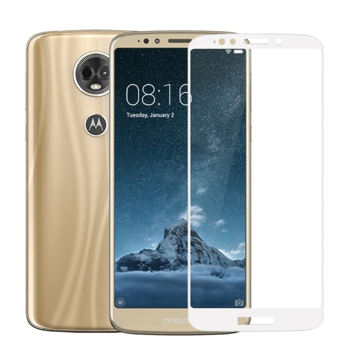 Folie de protectie tempered glass pentru Motorola Moto E5 Plus full face white