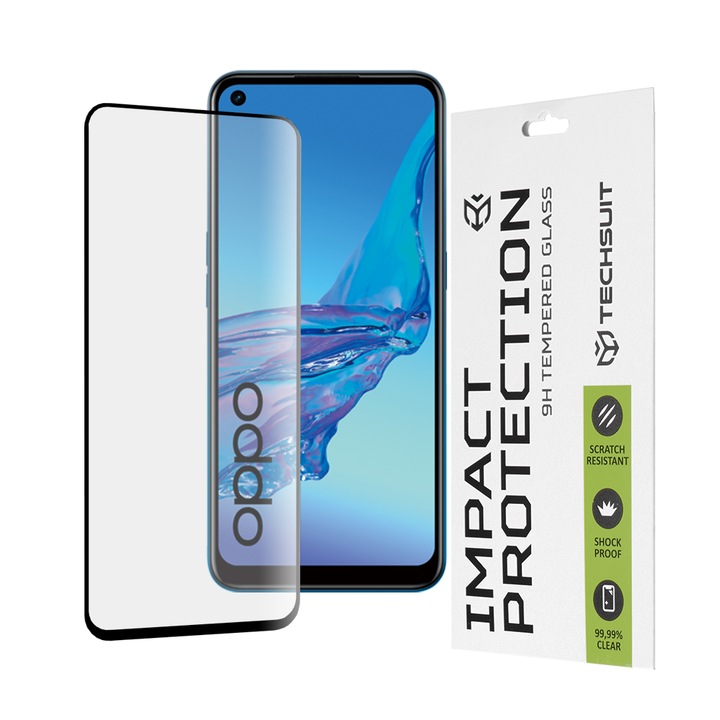 Fólia Oppo A53 / A53s-hoz, Techsuit 111D teljes borítás / teljes ragasztós üveg, fekete